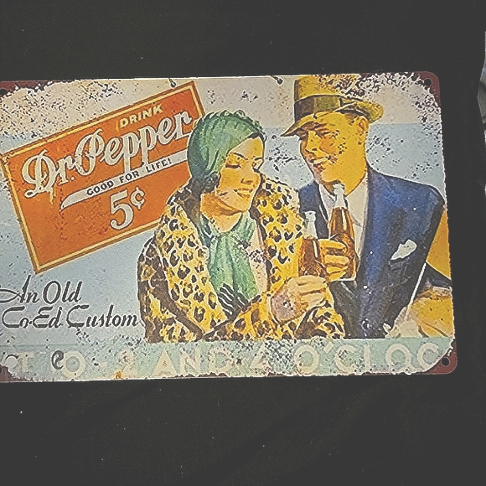 Vintage Dr Pepper Couple Aluminum Decorative Sign